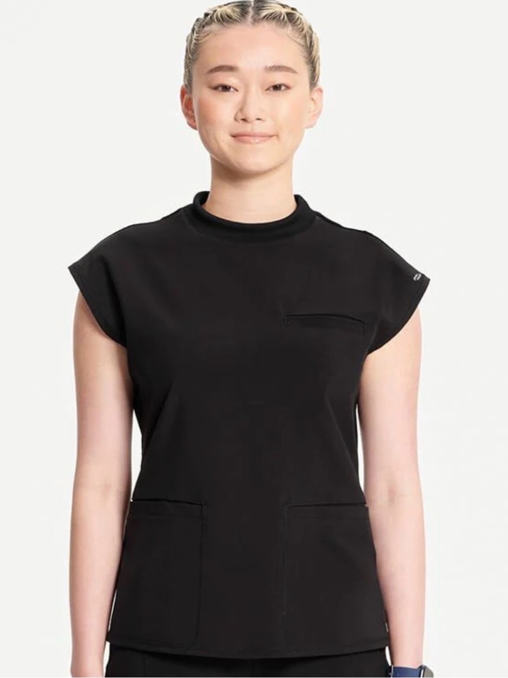 Infinity Mock Neck Scrub Top Black Size Large